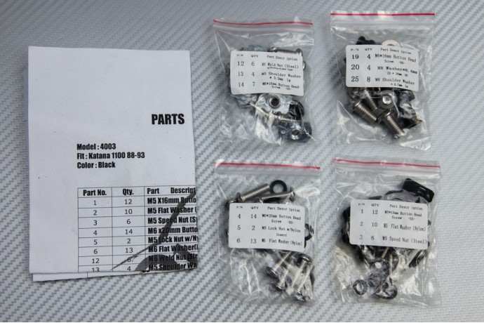 Kit Tornillería Carenados Completos SUZUKI GSXR 600 750 1100 1988 - 1993  Katana