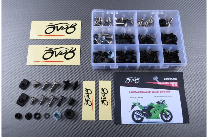 Kit de visserie AVDB spécifique pour carénages KAWASAKI NINJA 250 250R 2008 - 2012 Kit de visserie AVDB spécifique pour carénages KAWASAKI NINJA 250 250R 2008 - 2012
