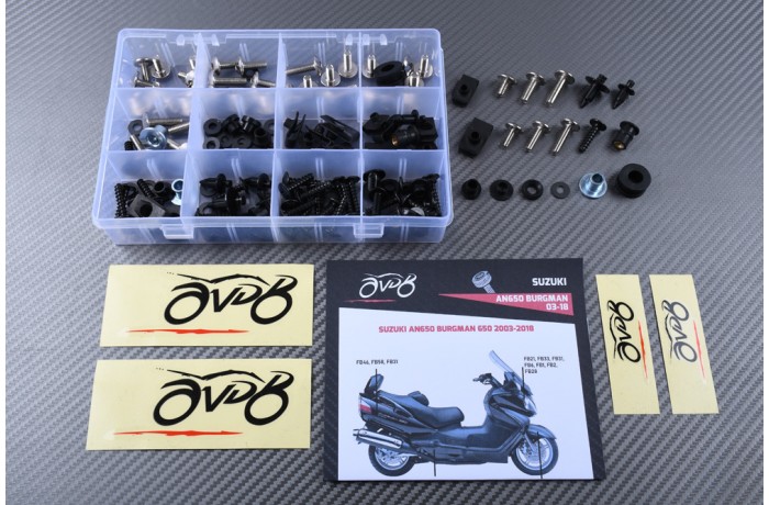Kit de visserie AVDB spécifique pour carénages SUZUKI BURGMAN 650 2003 - 2020 Kit de visserie AVDB spécifique pour carénages SUZUKI BURGMAN 650 2003 - 2020