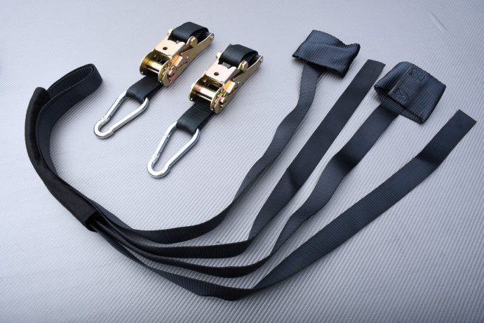 Handlebar tie down sling with carabiner and ratchet Handlebar tie down sling with carabiner and ratchet