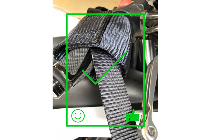 Handlebar tie down sling with carabiner and ratchet Handlebar tie down sling with carabiner and ratchet