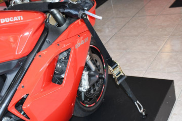 Handlebar tie down sling with carabiner and ratchet Handlebar tie down sling with carabiner and ratchet