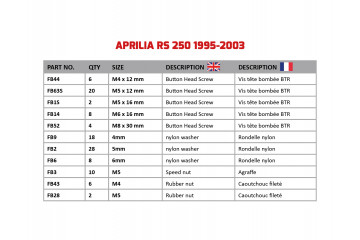 AVDB Specific Hardware / Complete Bolts & Screws Fairing Kit for APRILIA RS250 1995 - 2003