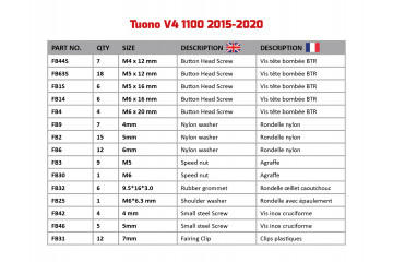 Kit de tornillos AVDB especifico para carenados APRILIA Tuono V4 1100 2015 - 2020