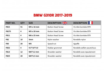 AVDB Specific Hardware / Complete Bolts & Screws Fairing Kit for BMW G310R 2017 - 2024