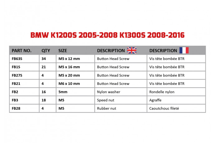 AVDB Specific Hardware / Complete Bolts & Screws Fairing Kit for BMW K1200S K1300S 2005 - 2016 AVDB Specific Hardware / Complete Bolts & Screws Fairing Kit for BMW K1200S K1300S 2005 - 2016