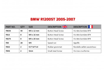 AVDB Specific Hardware / Complete Bolts & Screws Fairing Kit for BMW R1200ST 2005 - 2007 AVDB Specific Hardware / Complete Bolts & Screws Fairing Kit for BMW R1200ST 2005 - 2007