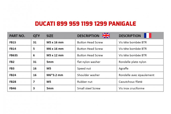 AVDB Specific Hardware / Complete Bolts & Screws Fairing Kit for DUCATI PANIGALE 899 / 959 / 1199 / 1299