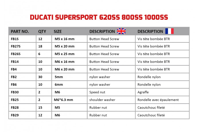 AVDB Specific Hardware / Complete Bolts & Screws Fairing Kit for DUCATI SUPERSPORT 620SS / 800SS / 1000SS
