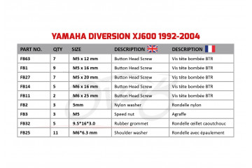 AVDB complementary Hardware / Bolts & Screws Kit for Fairing YAMAHA XJ 600 / 900 1992 - 2004