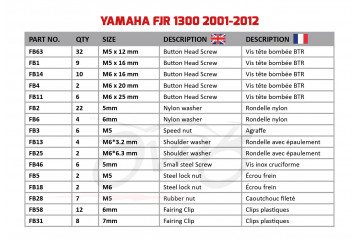 Kit de tornillos AVDB complementario para carenados YAMAHA FJR 1300 2001 - 2012 Kit de tornillos AVDB complementario para carenados YAMAHA FJR 1300 2001 - 2012