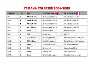 AVDB complementary Hardware / Bolts & Screws Kit for Fairing YAMAHA FZ6 / FAZER 600 2004 - 2015 AVDB complementary Hardware / Bolts & Screws Kit for Fairing YAMAHA FZ6 / FAZER 600 2004 - 2015
