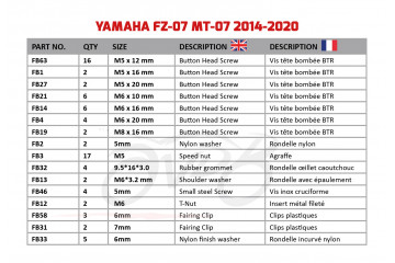 AVDB complementary Hardware / Bolts & Screws Kit for Fairing YAMAHA MT07 2014 - 2024 AVDB complementary Hardware / Bolts & Screws Kit for Fairing YAMAHA MT07 2014 - 2024