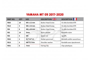 AVDB complementary Hardware / Bolts & Screws Kit for Fairing YAMAHA MT09 / SP 2013 - 2020 AVDB complementary Hardware / Bolts & Screws Kit for Fairing YAMAHA MT09 / SP 2013 - 2020
