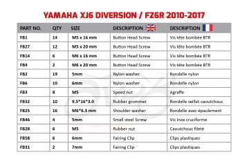 Kit de tornillos AVDB complementario para carenados YAMAHA XJ6 & DIVERSION 600 2009 - 2017 Kit de tornillos AVDB complementario para carenados YAMAHA XJ6 & DIVERSION 600 2009 - 2017