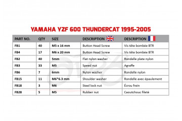 Spezifischer Schraubensatz AVDB für Verkleidungen YAMAHA YZF 600 THUNDERCAT 1996 - 2005 Spezifischer Schraubensatz AVDB für Verkleidungen YAMAHA YZF 600 THUNDERCAT 1996 - 2005