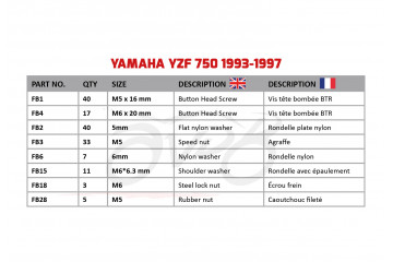 AVDB complementary Hardware / Bolts & Screws Kit for Fairing YAMAHA YZF 750 1993 - 1997 AVDB complementary Hardware / Bolts & Screws Kit for Fairing YAMAHA YZF 750 1993 - 1997