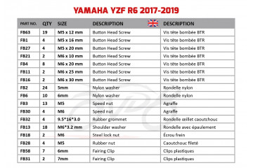 Spezifischer Schraubensatz AVDB für Verkleidungen YAMAHA YZF R6 / RACE 2017 - 2024 Spezifischer Schraubensatz AVDB für Verkleidungen YAMAHA YZF R6 / RACE 2017 - 2024