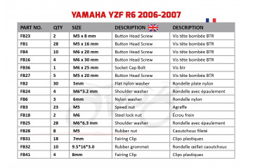 Spezifischer Schraubensatz AVDB für Verkleidungen YAMAHA YZF R6 2006 - 2007 Spezifischer Schraubensatz AVDB für Verkleidungen YAMAHA YZF R6 2006 - 2007