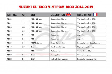 Kit de visserie AVDB spécifique pour carénages SUZUKI VSTROM 1000 1050 2014 - 2019 Kit de visserie AVDB spécifique pour carénages SUZUKI VSTROM 1000 1050 2014 - 2019