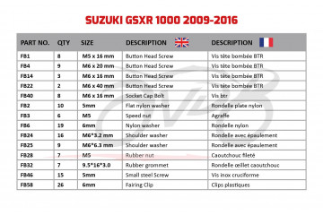 Kit de tornillos AVDB complementario para carenados SUZUKI GSXR 1000 2009 - 2016 Kit de tornillos AVDB complementario para carenados SUZUKI GSXR 1000 2009 - 2016