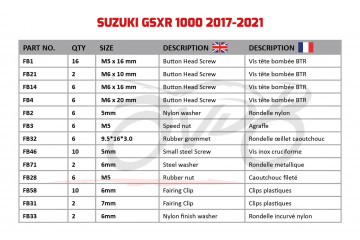 Kit viti complementare per Carena AVDB SUZUKI GSXR 1000 2017 - 2021 Kit viti complementare per Carena AVDB SUZUKI GSXR 1000 2017 - 2021