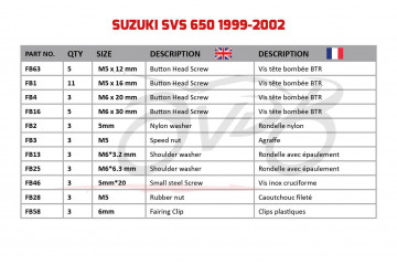 Kit viti complementare per Carena AVDB SUZUKI SV SVS 650 S / N 1999 - 2002