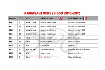 Kit viti complementare per Carena AVDB KAWASAKI VERSYS 650 2015 - 2021 Kit viti complementare per Carena AVDB KAWASAKI VERSYS 650 2015 - 2021