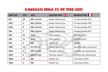 AVDB Specific Hardware / Complete Bolts & Screws Fairing Kit for KAWASAKI NINJA ZX9R 1998 - 1999 AVDB Specific Hardware / Complete Bolts & Screws Fairing Kit for KAWASAKI NINJA ZX9R 1998 - 1999