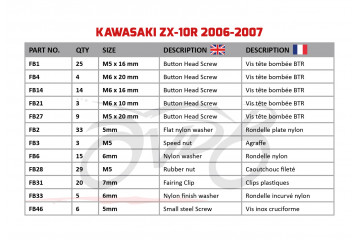 AVDB complementary Hardware / Bolts & Screws Kit for Fairing KAWASAKI ZX10R 2006 - 2007 AVDB complementary Hardware / Bolts & Screws Kit for Fairing KAWASAKI ZX10R 2006 - 2007