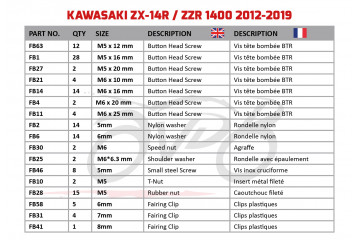 AVDB complementary Hardware / Bolts & Screws Kit for Fairing KAWASAKI ZX14R / ZZR 1400 2012 - 2020 AVDB complementary Hardware / Bolts & Screws Kit for Fairing KAWASAKI ZX14R / ZZR 1400 2012 - 2020