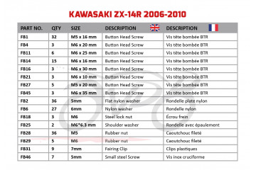 AVDB complementary Hardware / Bolts & Screws Kit for Fairing KAWASAKI ZX14R / ZZR 1400 2006 - 2011 AVDB complementary Hardware / Bolts & Screws Kit for Fairing KAWASAKI ZX14R / ZZR 1400 2006 - 2011