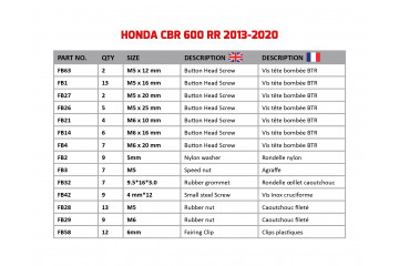 Kit de visserie AVDB spécifique pour carénages HONDA CBR 600 RR 2013 - 2020 Kit de visserie AVDB spécifique pour carénages HONDA CBR 600 RR 2013 - 2020