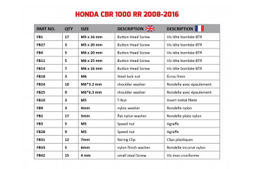 AVDB complementary Hardware / Bolts & Screws Kit for Fairing HONDA CBR 1000 RR 2012 - 2016 AVDB complementary Hardware / Bolts & Screws Kit for Fairing HONDA CBR 1000 RR 2012 - 2016