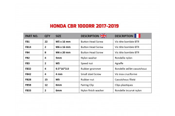 Kit de visserie AVDB spécifique pour carénages HONDA CBR 1000 RR / SP1 / SP2 2017 - 2019