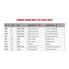 Kit de visserie AVDB spécifique pour carénages HONDA MSX 125 GROM 2013 - 2015