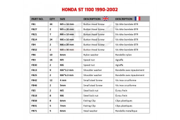 Kit de visserie AVDB spécifique pour carénages HONDA Pan European ST 1100 1990 - 2002 Kit de visserie AVDB spécifique pour carénages HONDA Pan European ST 1100 1990 - 2002