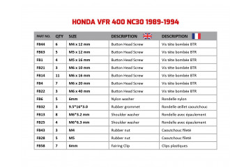 Kit viti AVDB specifico per Carena HONDA VFR 400 NC30 1989 - 1994 Kit viti AVDB specifico per Carena HONDA VFR 400 NC30 1989 - 1994