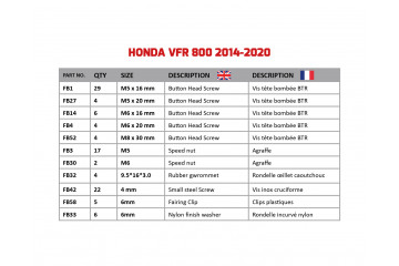 Kit de visserie AVDB spécifique pour carénages HONDA VFR 800 2014 - 2020 Kit de visserie AVDB spécifique pour carénages HONDA VFR 800 2014 - 2020