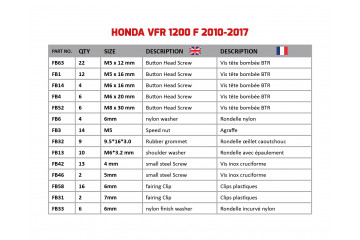 Kit de visserie AVDB spécifique pour carénages HONDA VFR 1200 2010 - 2017