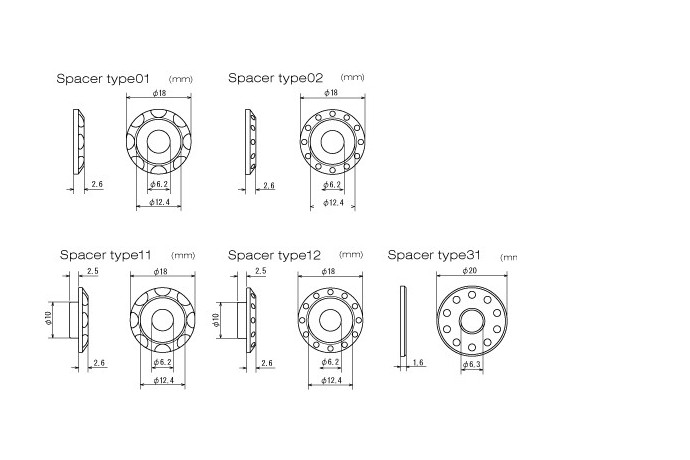Pack 4 Entretoises M6 DRC en aluminium Type 1 / Type 2 Pack 4 Entretoises M6 DRC en aluminium Type 1 / Type 2