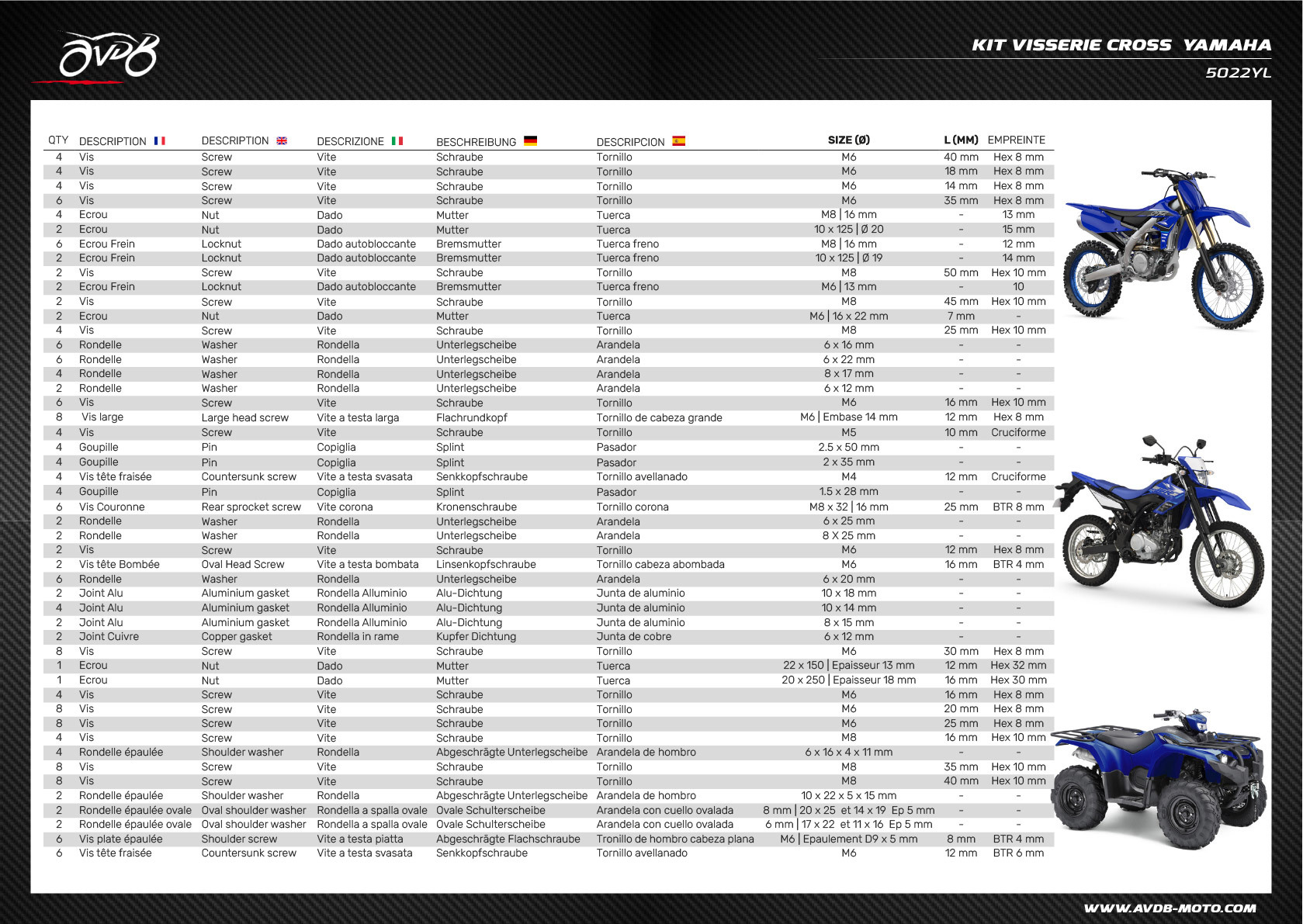 Kit premium viteria ATV / Cross / Enduro / Trial YAMAHA