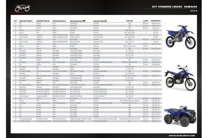 Kit intermedio viteria ATV / Cross / Enduro / Trial YAMAHA