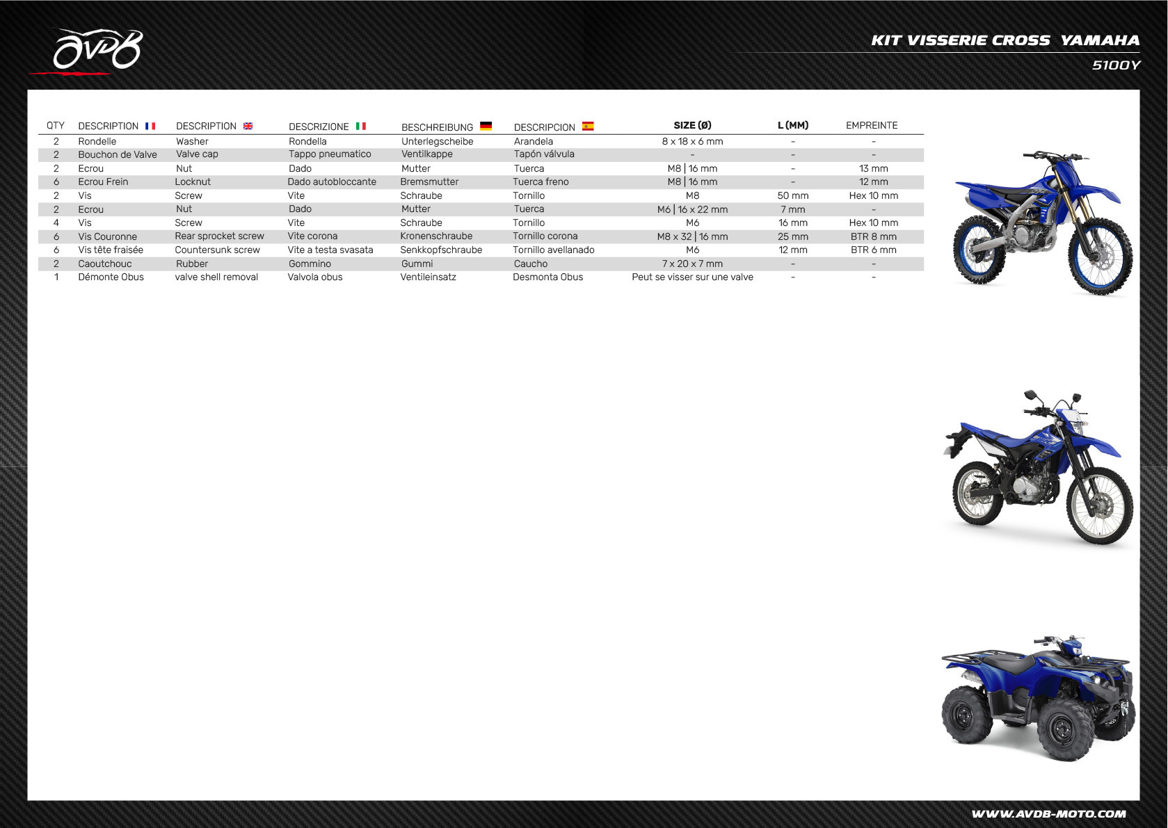 Kleines Schraubensatz ATV / Cross / Enduro / Trial YAMAHA Kleines Schraubensatz ATV / Cross / Enduro / Trial YAMAHA