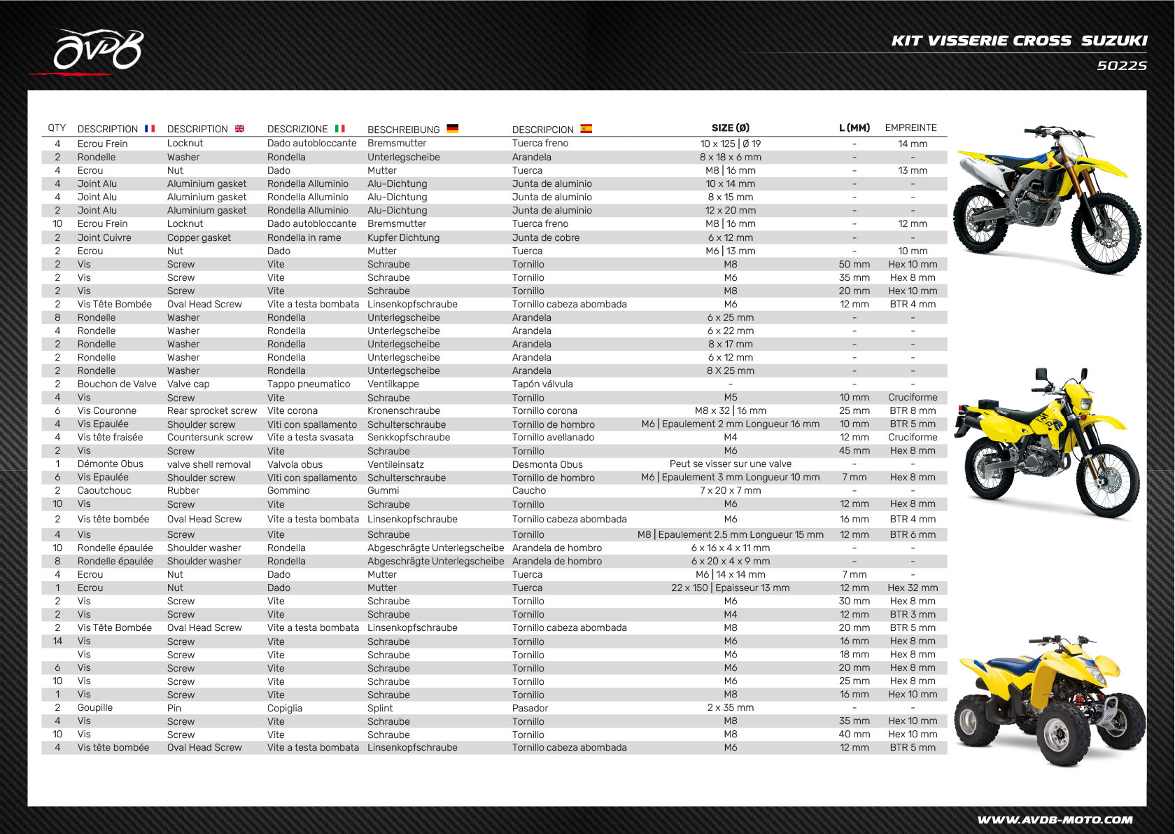 Kit premium viteria ATV / Cross / Enduro / Trial SUZUKI Kit premium viteria ATV / Cross / Enduro / Trial SUZUKI