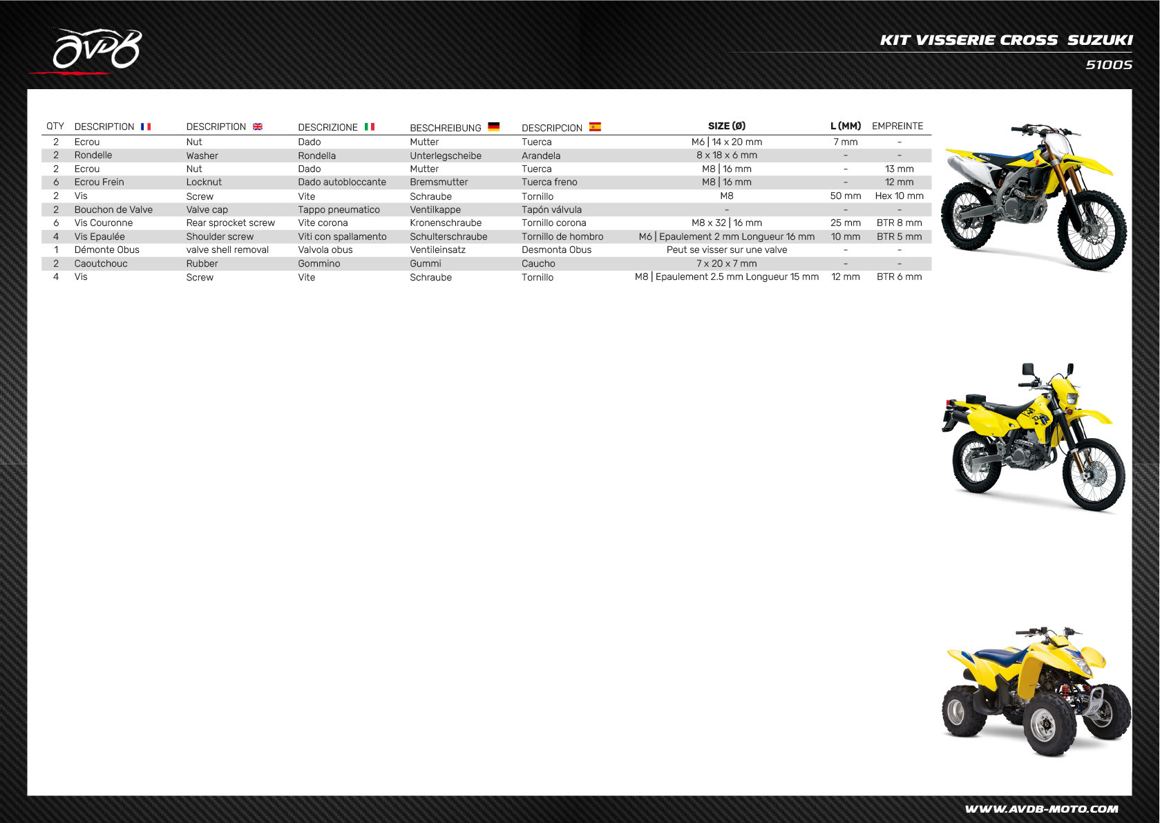 Kit Simple tornillería ATV / Cross / Enduro / Trial SUZUKI Kit Simple tornillería ATV / Cross / Enduro / Trial SUZUKI